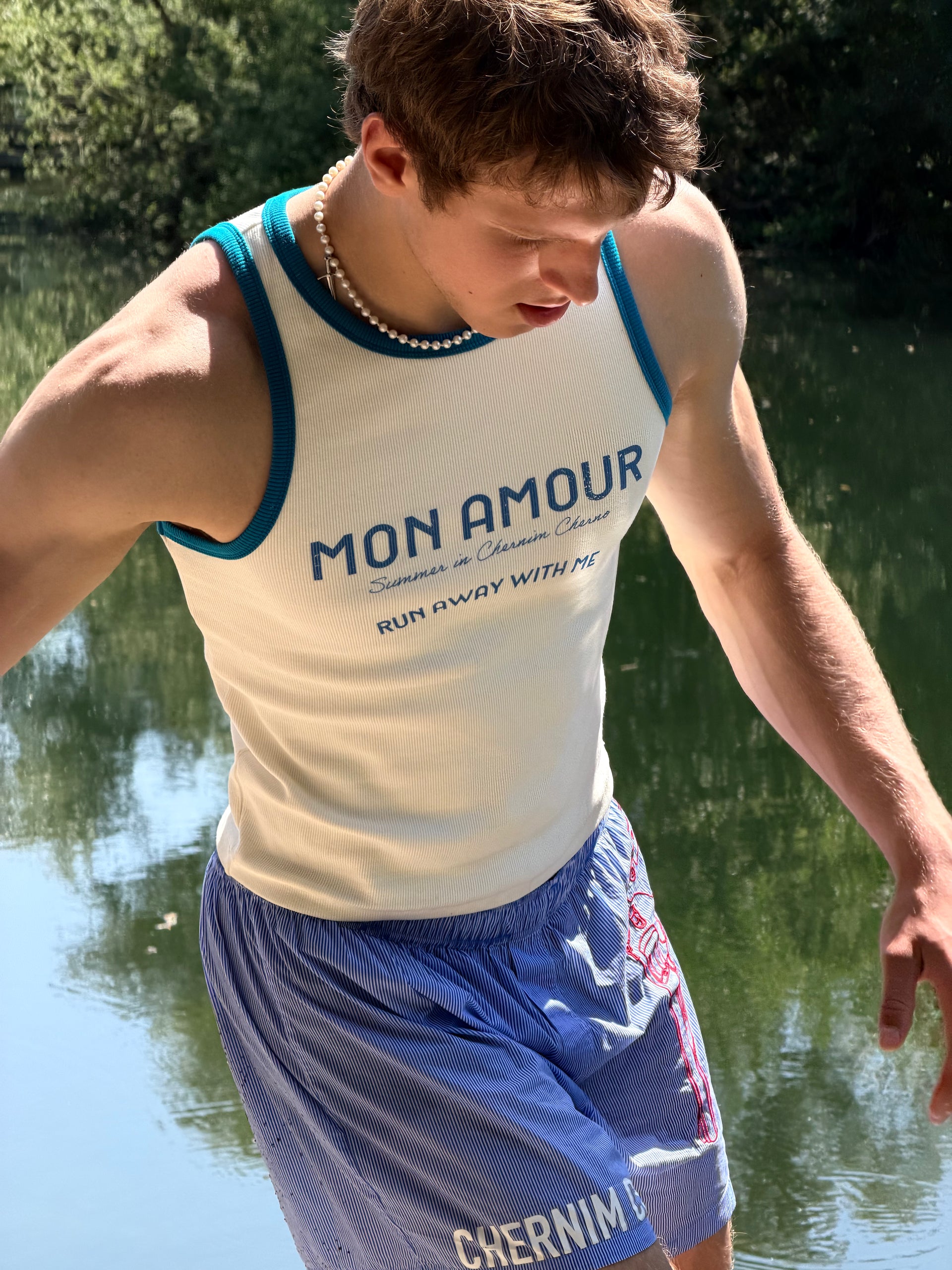 "Mon Amour, Go Away With Me" White Tank Top
