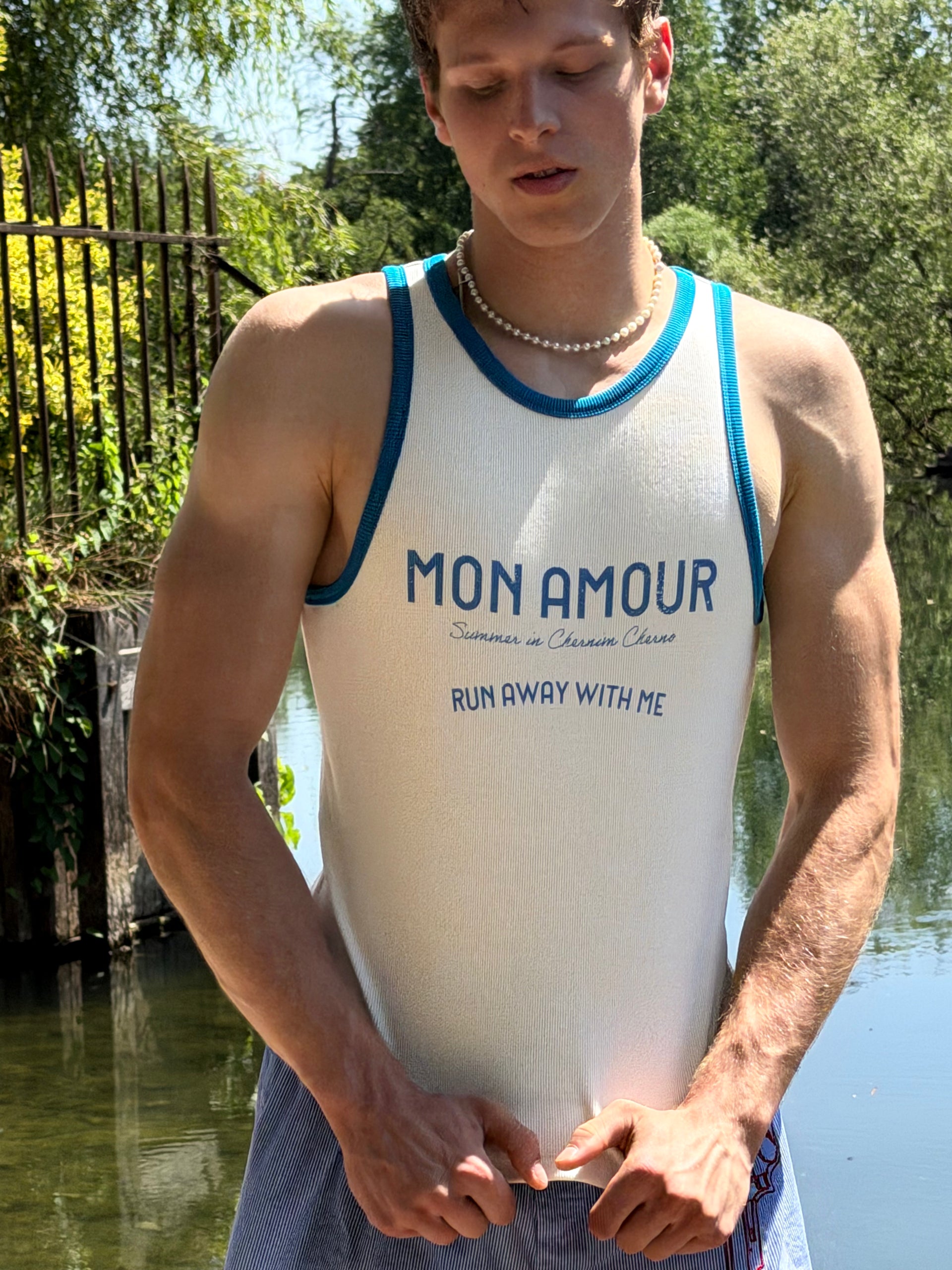 "Mon Amour, Go Away With Me" White Tank Top