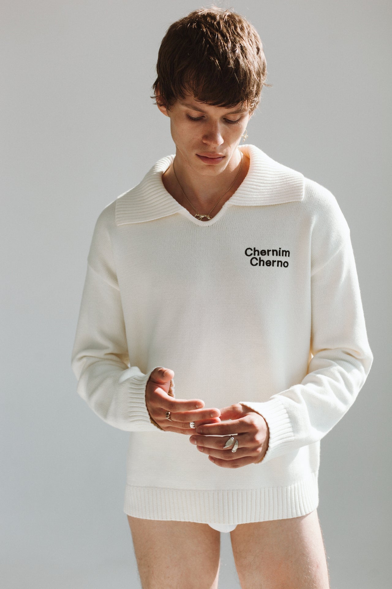 "Comfort Plus" White Sweater with Lettering