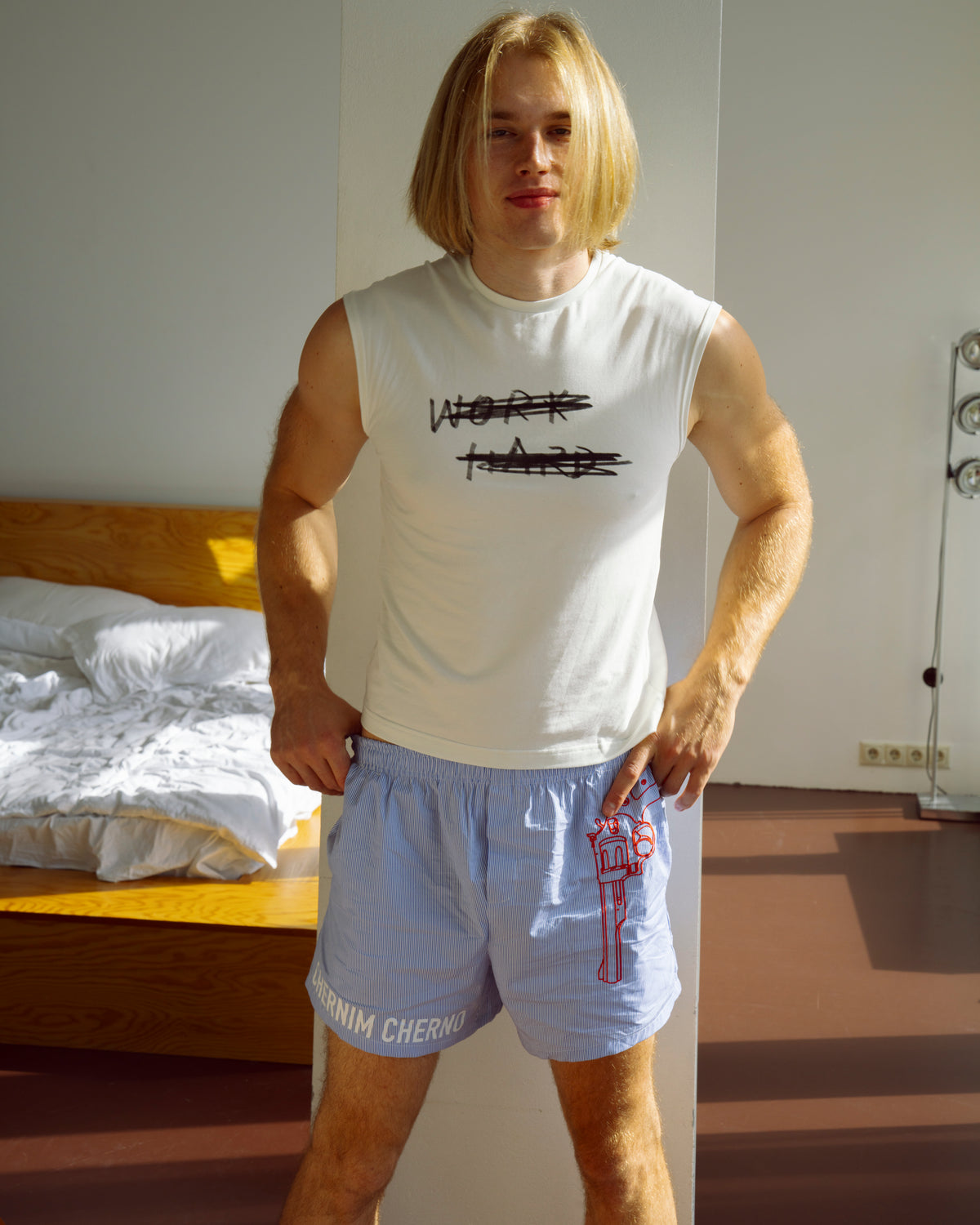Work hard White Sleeveless T-shirt