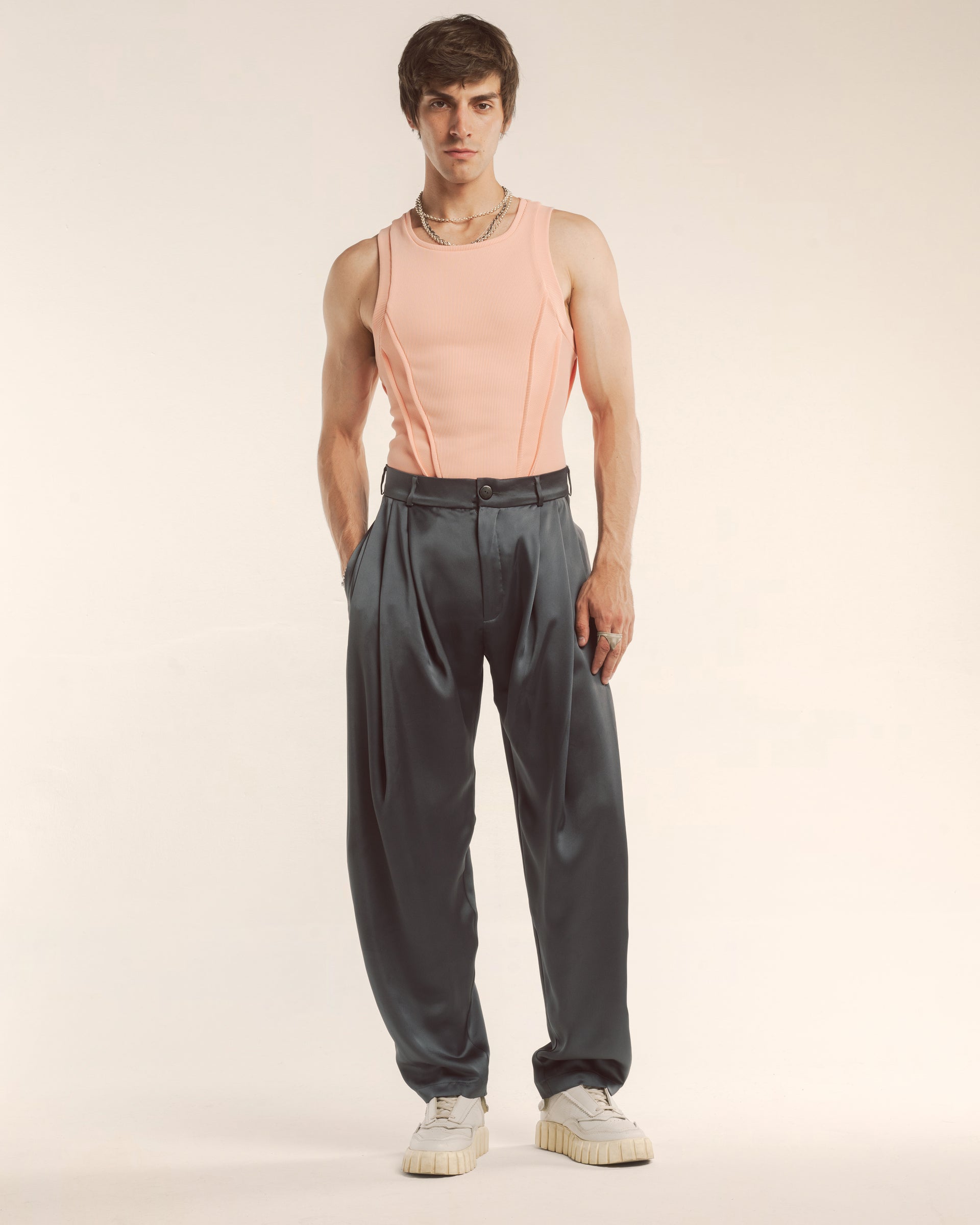 graphite satin trouser