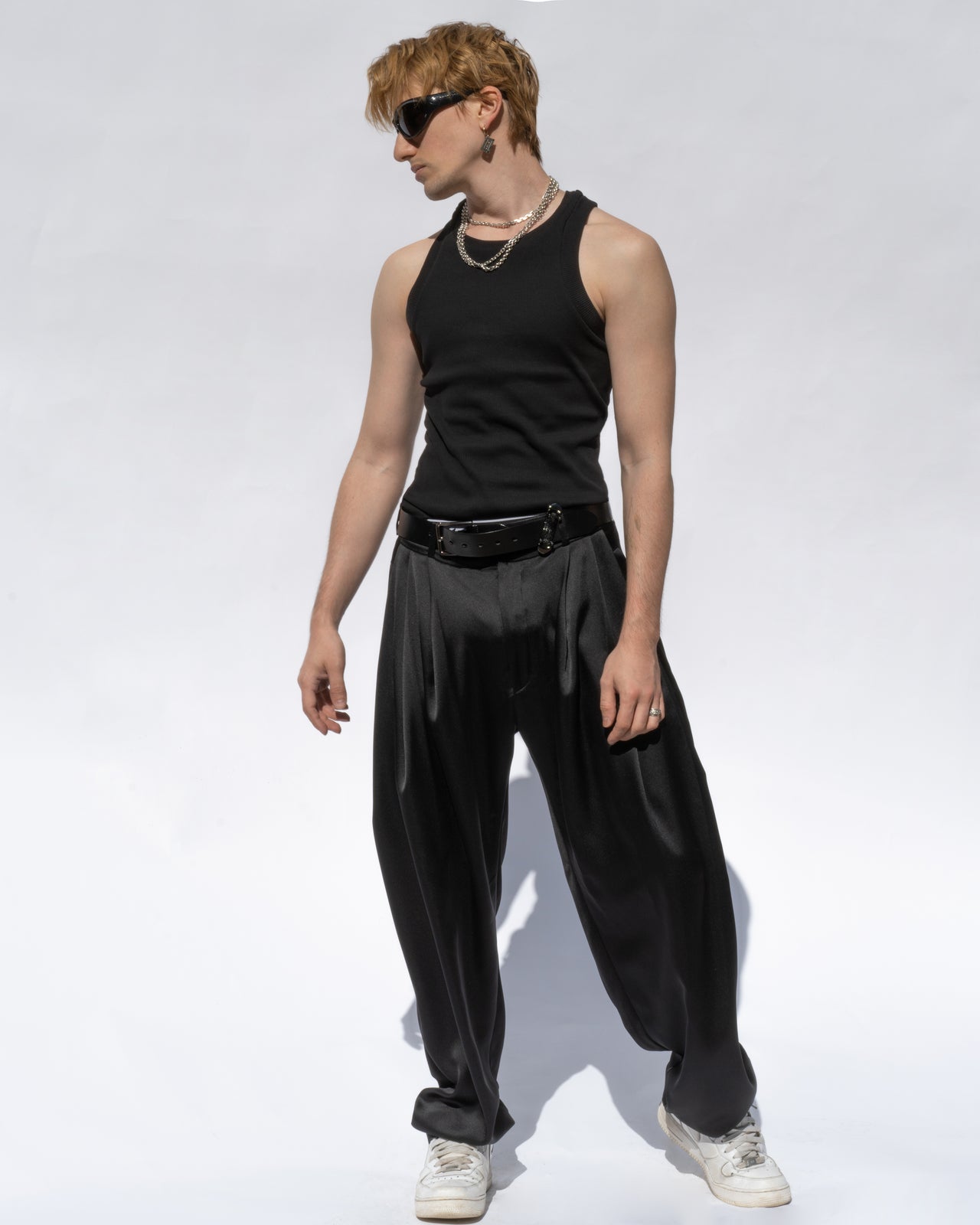 black satin trousers