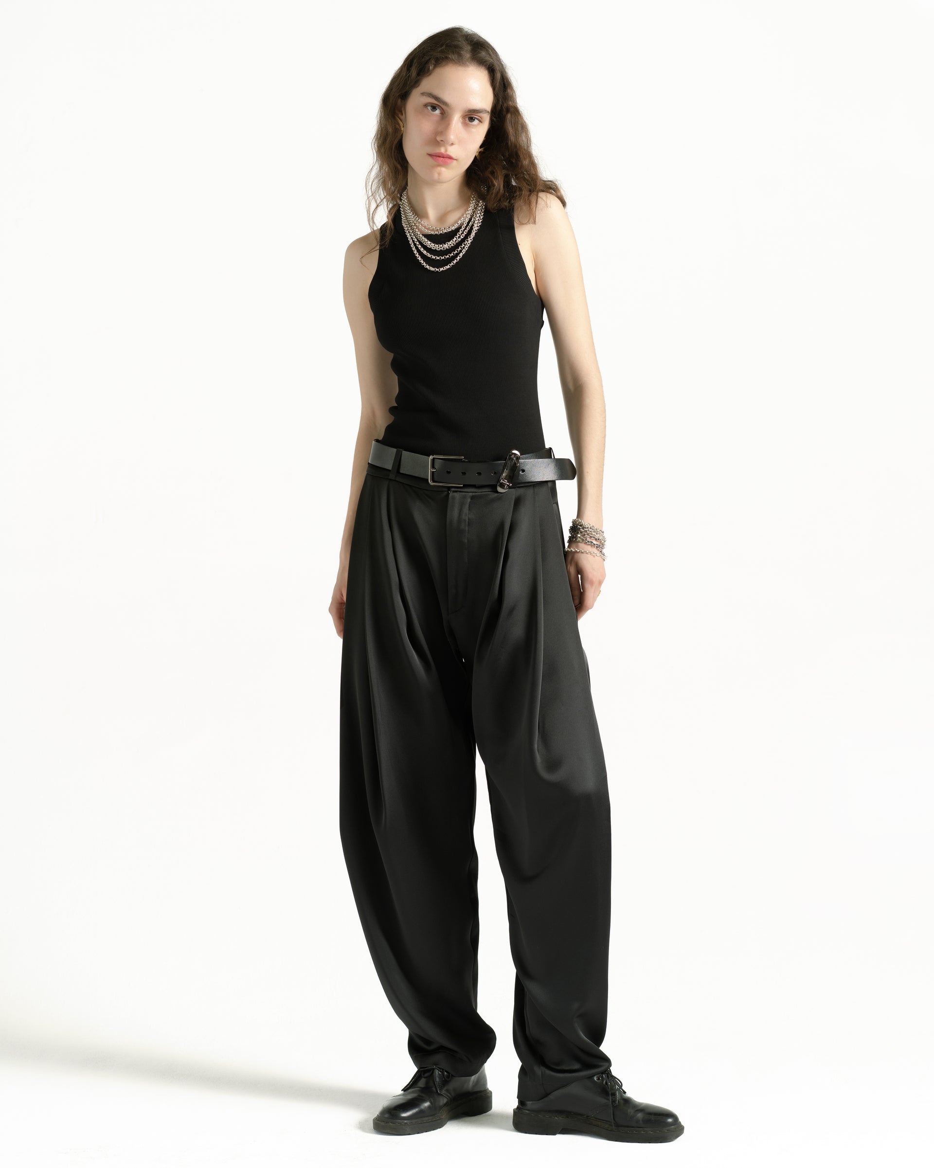 black satin trousers