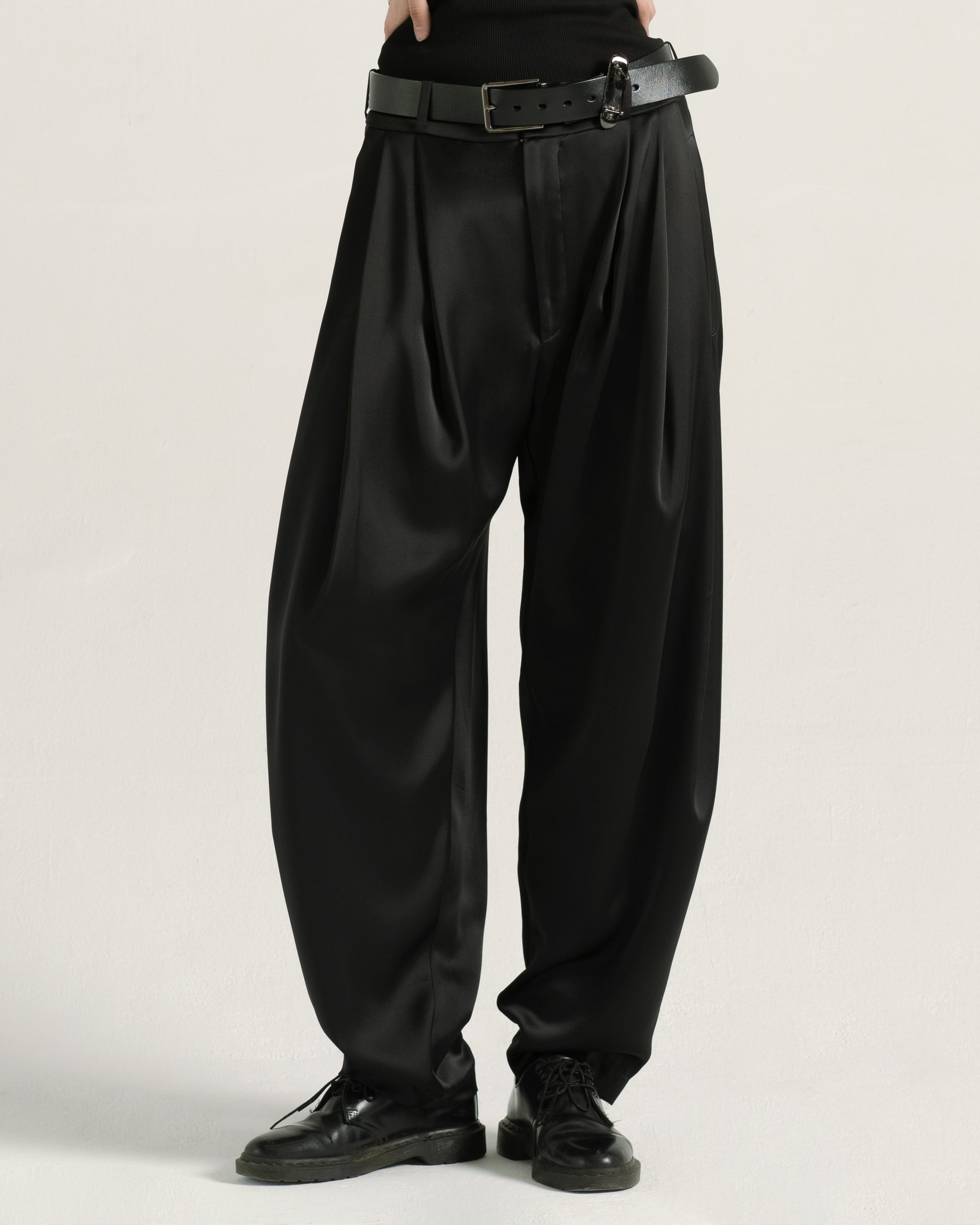 black satin trousers