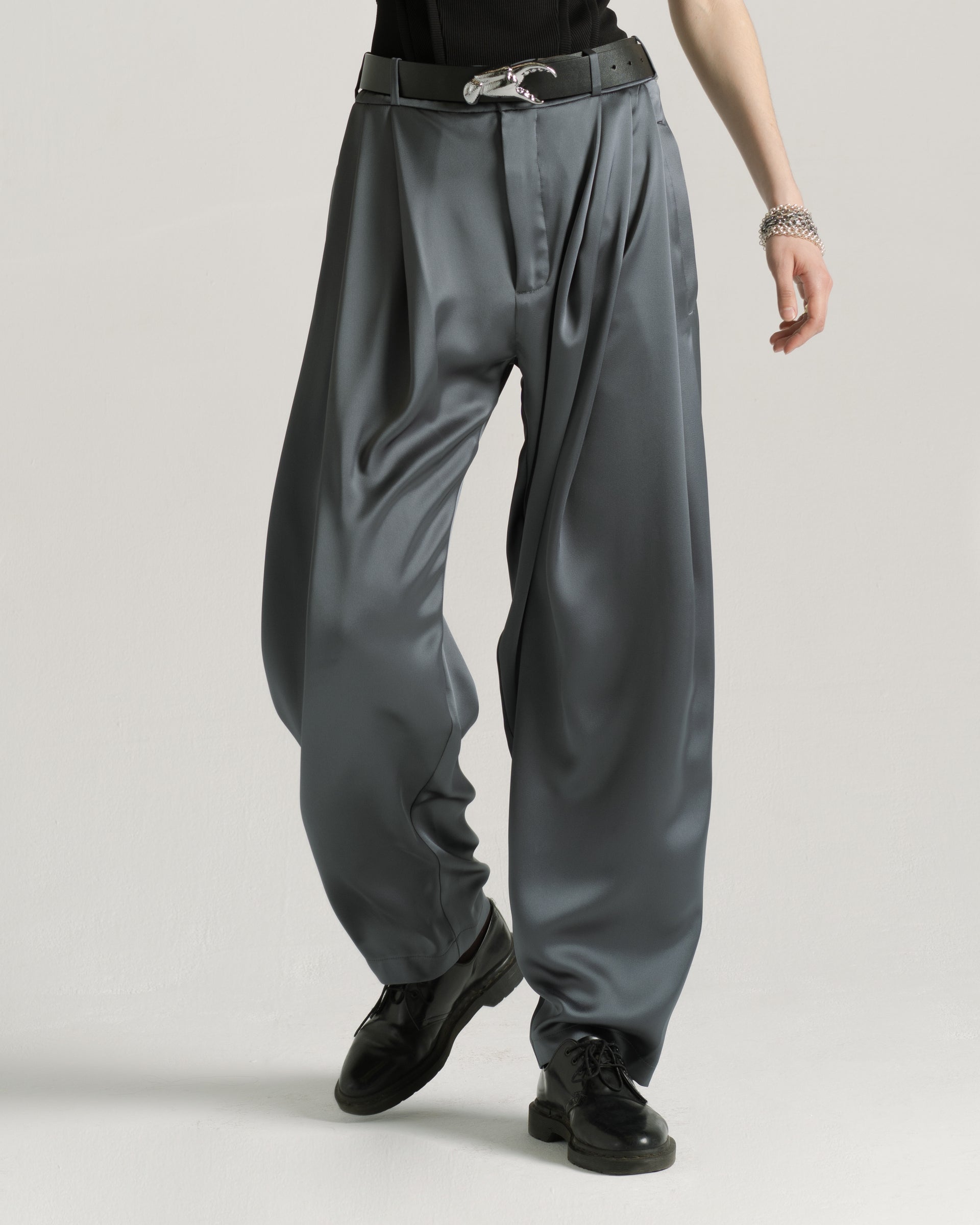 graphite satin trouser